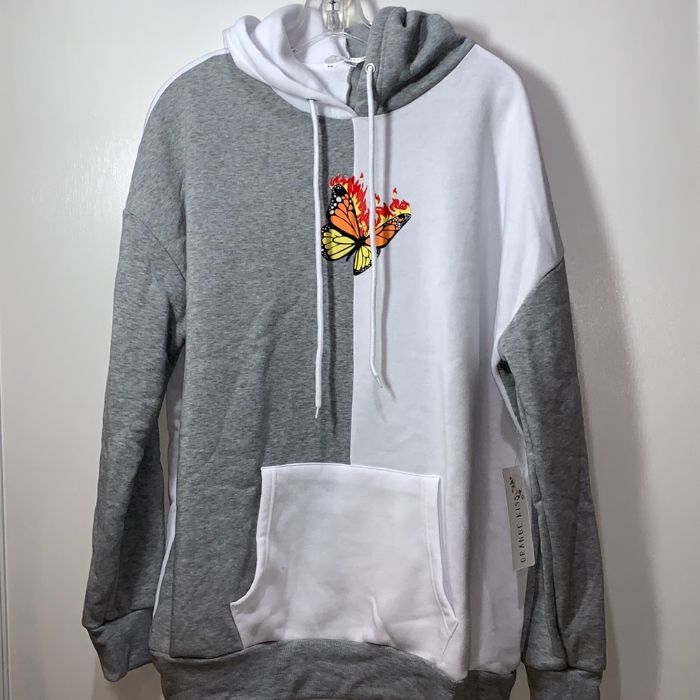 Orange Kiss Gray/White Flaming Butterfly Hoodie L